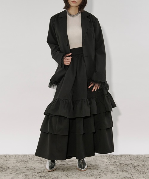 Ezick（エジック）の「2way fringe jacket フリンジヘムベルトツキジャケット/SETUP対応（テーラードジャケット・レディース・グレー/ブラック・FREE）」の13枚目の写真