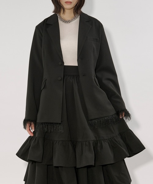 Ezick（エジック）の「2way fringe jacket フリンジヘムベルトツキジャケット/SETUP対応（テーラードジャケット・レディース・グレー/ブラック・FREE）」の9枚目の写真