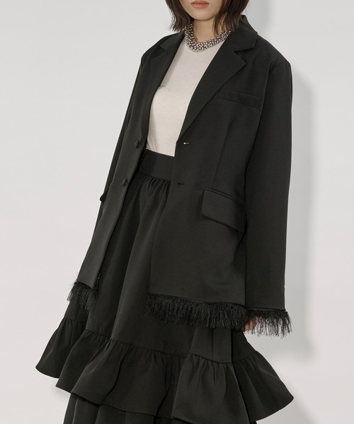 Ezick（エジック）の「2way fringe jacket フリンジヘムベルトツキジャケット/SETUP対応（テーラードジャケット・レディース・グレー/ブラック・FREE）」の12枚目の写真