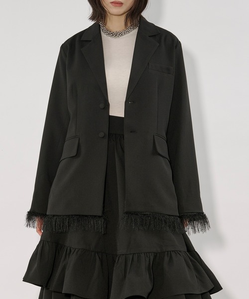 Ezick（エジック）の「2way fringe jacket フリンジヘムベルトツキジャケット/SETUP対応（テーラードジャケット・レディース・グレー/ブラック・FREE）」の10枚目の写真