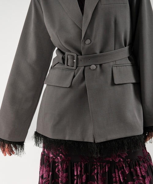 フリンジ　ジャケット セール】2way fringe jacket フリンジヘムベルトツキジャケット/SETUP