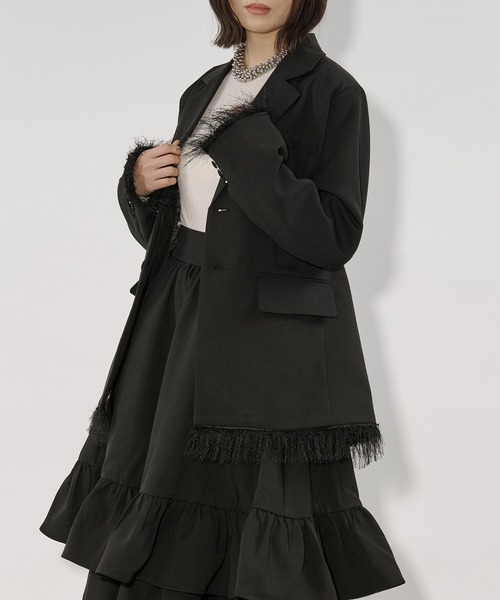 Ezick（エジック）の「2way fringe jacket フリンジヘムベルトツキジャケット/SETUP対応（テーラードジャケット・レディース・グレー/ブラック・FREE）」の11枚目の写真