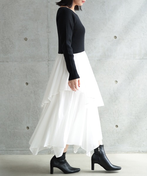 Ruwan yu（ルワンユー）の「バイカラードッキングニットワンピース【大きいサイズ対応】（ワンピース・レディース・ブラック・L/LL/3L/4L）」の2枚目の写真