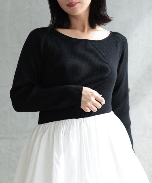 Ruwan yu（ルワンユー）の「バイカラードッキングニットワンピース【大きいサイズ対応】（ワンピース・レディース・ブラック・L/LL/3L/4L）」の5枚目の写真