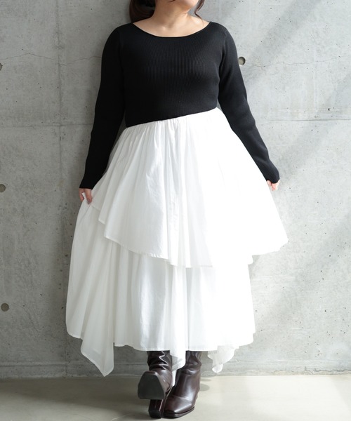 Ruwan yu（ルワンユー）の「バイカラードッキングニットワンピース【大きいサイズ対応】（ワンピース・レディース・ブラック・L/LL/3L/4L）」の10枚目の写真