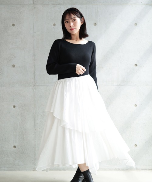 Ruwan yu（ルワンユー）の「バイカラードッキングニットワンピース【大きいサイズ対応】（ワンピース・レディース・ブラック・L/LL/3L/4L）」の16枚目の写真
