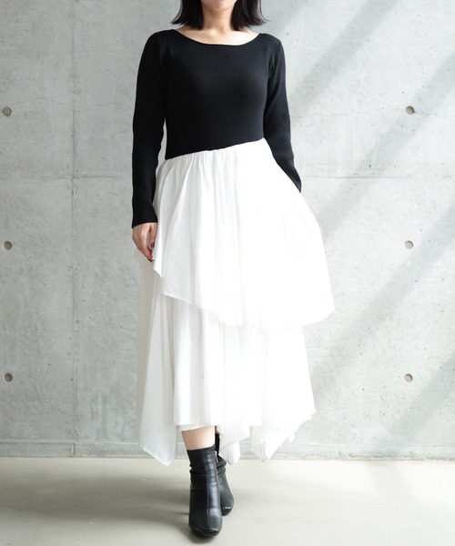 Ruwan yu（ルワンユー）の「バイカラードッキングニットワンピース【大きいサイズ対応】（ワンピース・レディース・ブラック・L/LL/3L/4L）」の15枚目の写真