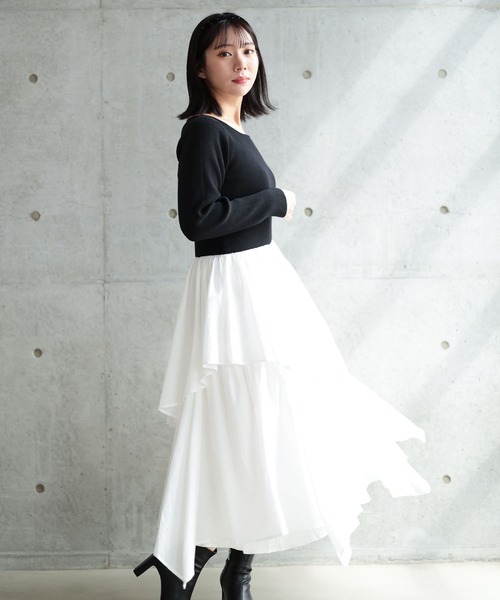 Ruwan yu（ルワンユー）の「バイカラードッキングニットワンピース【大きいサイズ対応】（ワンピース・レディース・ブラック・L/LL/3L/4L）」の17枚目の写真