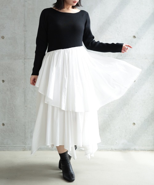 Ruwan yu（ルワンユー）の「バイカラードッキングニットワンピース【大きいサイズ対応】（ワンピース・レディース・ブラック・L/LL/3L/4L）」の18枚目の写真