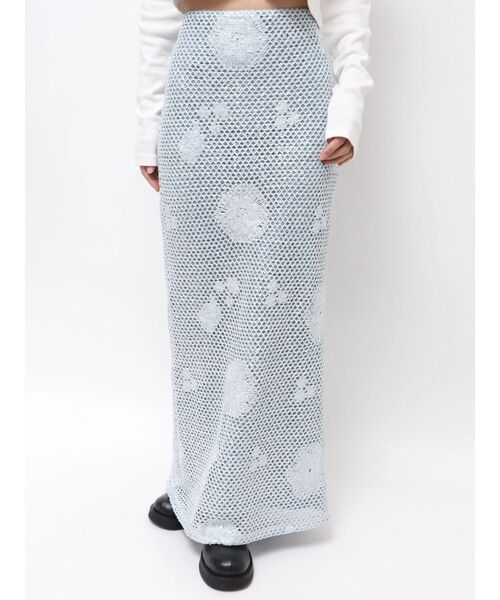 Ungrid(アングリッド)の「透かし編みスパンコールレイヤードスカート(スカート・レディース・オフホワイト/ブルー・FREE)」の3枚目の写真