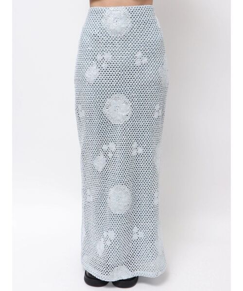 Ungrid(アングリッド)の「透かし編みスパンコールレイヤードスカート(スカート・レディース・オフホワイト/ブルー・FREE)」の4枚目の写真