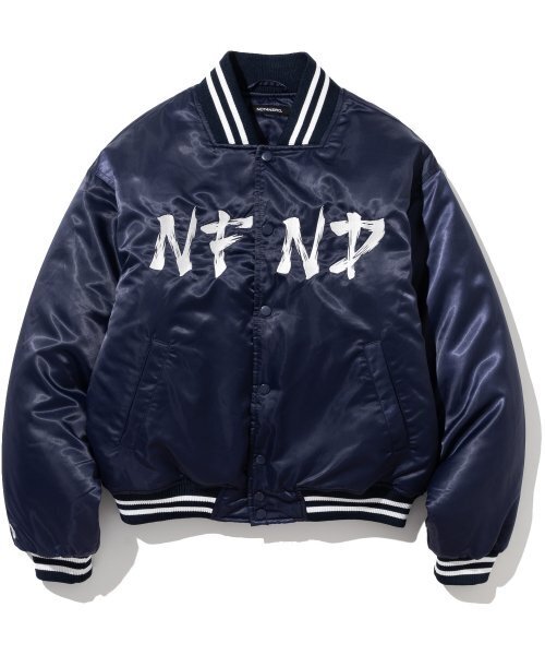 NOT4NERD(ノットフォーナード)の「NFND Logo Nylon Varsity Jacket - Navy(スタジャン・レディース・その他・LARGE/X-LARGE/MEDIUM)」の1枚目の写真