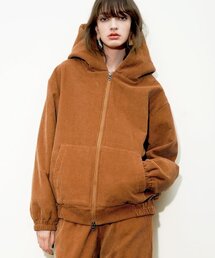 コットンコーデュロイオーバーサイズジップアップフード[ブラウン(ユニセックス)]_UTO-FH92