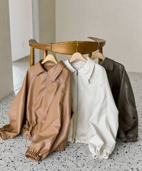 SET UPスタイルにも◎】バルーンスリーブフェイクレザーブルゾン