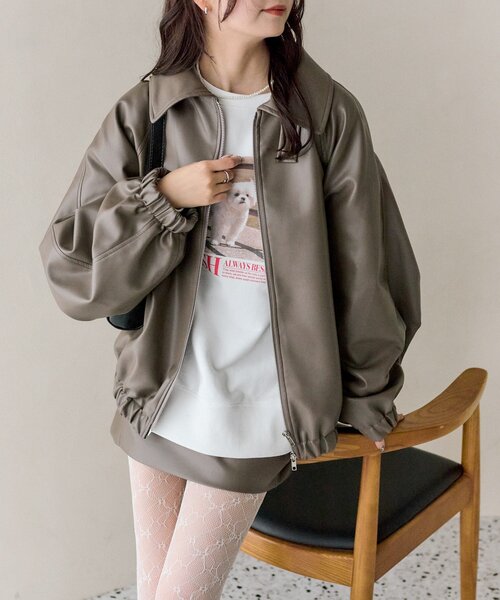 mystic(ミスティック)の「【SET UPスタイルにも◎】バルーンスリーブフェイクレザーブルゾン(ブルゾン・レディース・キャメル/アイボリー/ブラウン・FREE)」の13枚目の写真