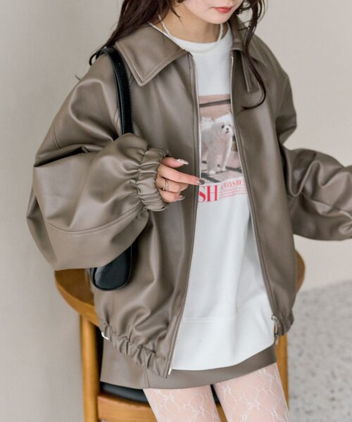 mystic(ミスティック)の「【SET UPスタイルにも◎】バルーンスリーブフェイクレザーブルゾン(ブルゾン・レディース・キャメル/アイボリー/ブラウン・FREE)」の8枚目の写真