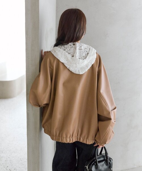 SET UPスタイルにも◎】バルーンスリーブフェイクレザーブルゾン