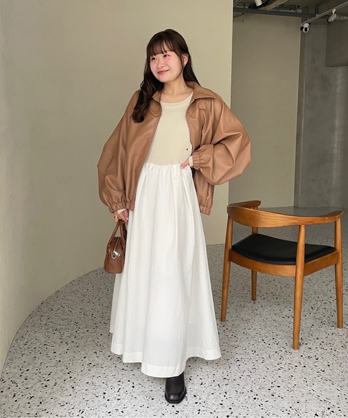 SET UPスタイルにも◎】バルーンスリーブフェイクレザーブルゾン