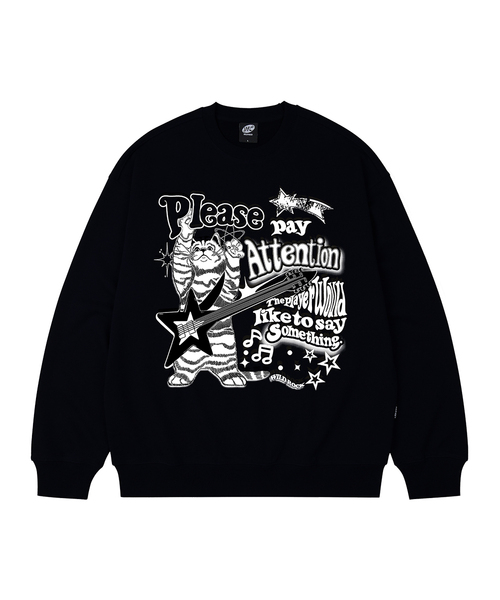 WILDROCK(ワイルドロック)の「ロックンロールニャンオーバーサイズスウェット_9 COL(スウェット・メンズ・ブラック/ベージュ/ネイビー/ブラウン/ピンク/ブルー/アイボリー/ダークグレー/チャコール・MEDIUM/LARGE/SMALL)」の2枚目の写真