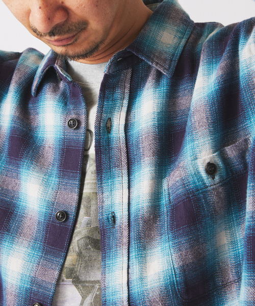 JOURNAL STANDARD relume（ジャーナルスタンダード　レリューム）の「USAコットン ネル オンブレチェック シャツ（シャツ/ブラウス・メンズ・ブラック/イエロー/ブルー系その他・LARGE/MEDIUM）」の16枚目の写真
