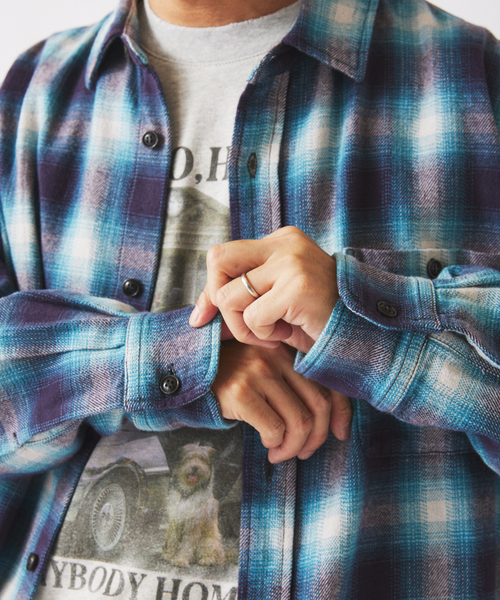 70〜80s Made in USA オンブレチェック コットンカットソー 70〜80s Made in USA オンブレチェック コットンカットソー