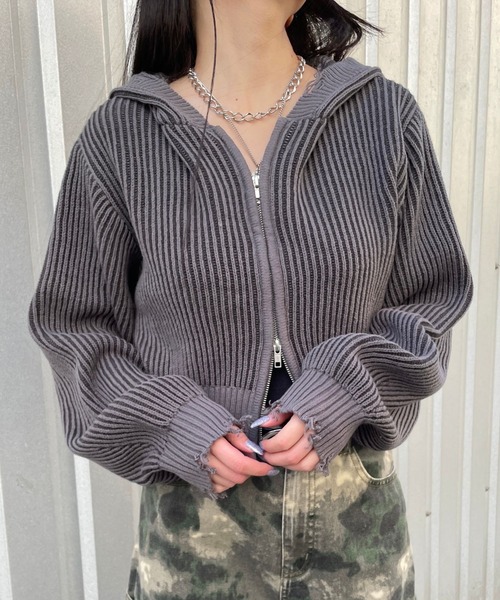 repipi armario（レピピ アルマリオ）の「ダメージニットZIPパーカー（ニット/セーター・キッズ・ライトグレー/ピンク/チャコールグレー・LARGE/SMALL/MEDIUM）」の2枚目の写真