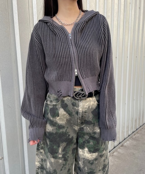 repipi armario（レピピ アルマリオ）の「ダメージニットZIPパーカー（ニット/セーター・キッズ・ライトグレー/ピンク/チャコールグレー・LARGE/SMALL/MEDIUM）」の6枚目の写真