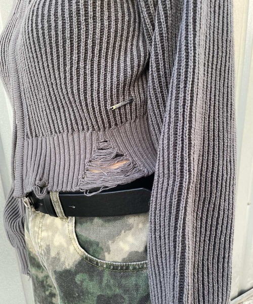 repipi armario（レピピ アルマリオ）の「ダメージニットZIPパーカー（ニット/セーター・キッズ・ライトグレー/ピンク/チャコールグレー・LARGE/SMALL/MEDIUM）」の7枚目の写真