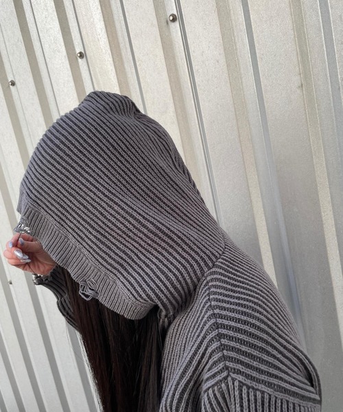 repipi armario（レピピ アルマリオ）の「ダメージニットZIPパーカー（ニット/セーター・キッズ・ライトグレー/ピンク/チャコールグレー・LARGE/SMALL/MEDIUM）」の8枚目の写真