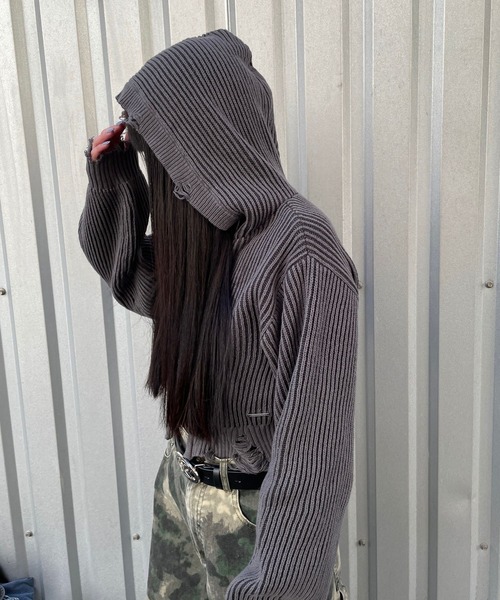 repipi armario（レピピ アルマリオ）の「ダメージニットZIPパーカー（ニット/セーター・キッズ・ライトグレー/ピンク/チャコールグレー・LARGE/SMALL/MEDIUM）」の9枚目の写真