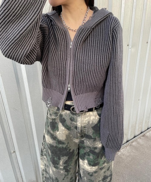 repipi armario（レピピ アルマリオ）の「ダメージニットZIPパーカー（ニット/セーター・キッズ・ライトグレー/ピンク/チャコールグレー・LARGE/SMALL/MEDIUM）」の10枚目の写真