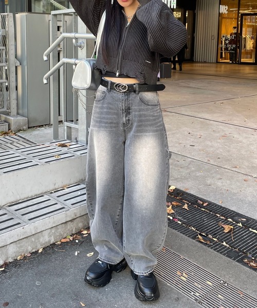 repipi armario（レピピ アルマリオ）の「ダメージニットZIPパーカー（ニット/セーター・キッズ・ライトグレー/ピンク/チャコールグレー・LARGE/SMALL/MEDIUM）」の12枚目の写真