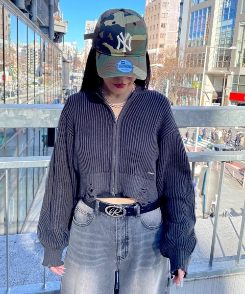 repipi armario（レピピ アルマリオ）の「ダメージニットZIPパーカー（ニット/セーター・キッズ・ライトグレー/ピンク/チャコールグレー・LARGE/SMALL/MEDIUM）」の16枚目の写真