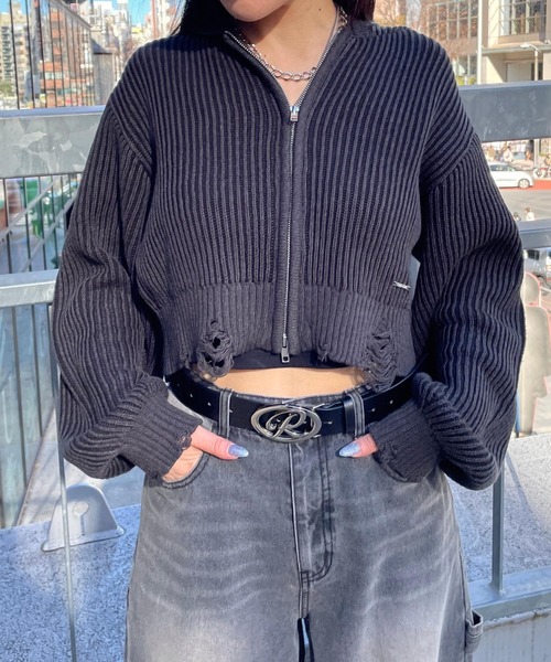 repipi armario（レピピ アルマリオ）の「ダメージニットZIPパーカー（ニット/セーター・キッズ・ライトグレー/ピンク/チャコールグレー・LARGE/SMALL/MEDIUM）」の17枚目の写真