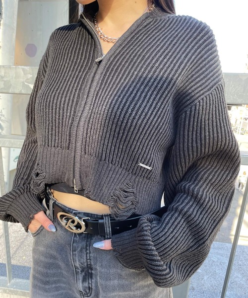 repipi armario（レピピ アルマリオ）の「ダメージニットZIPパーカー（ニット/セーター・キッズ・ライトグレー/ピンク/チャコールグレー・LARGE/SMALL/MEDIUM）」の18枚目の写真