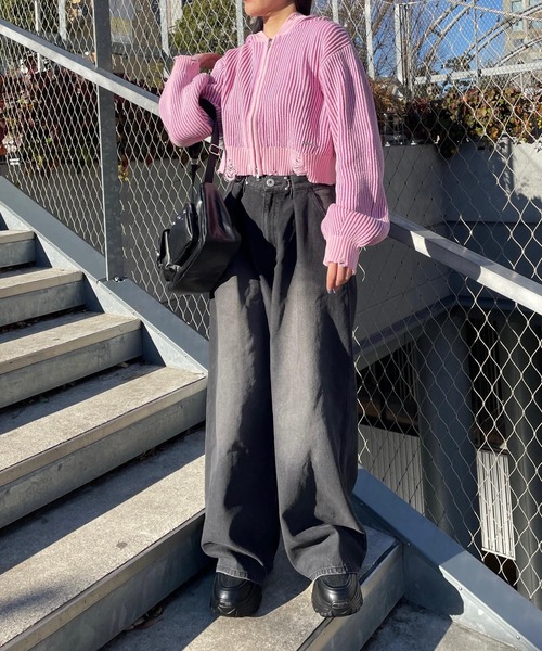 repipi armario（レピピ アルマリオ）の「ダメージニットZIPパーカー（ニット/セーター・キッズ・ライトグレー/ピンク/チャコールグレー・LARGE/SMALL/MEDIUM）」の19枚目の写真