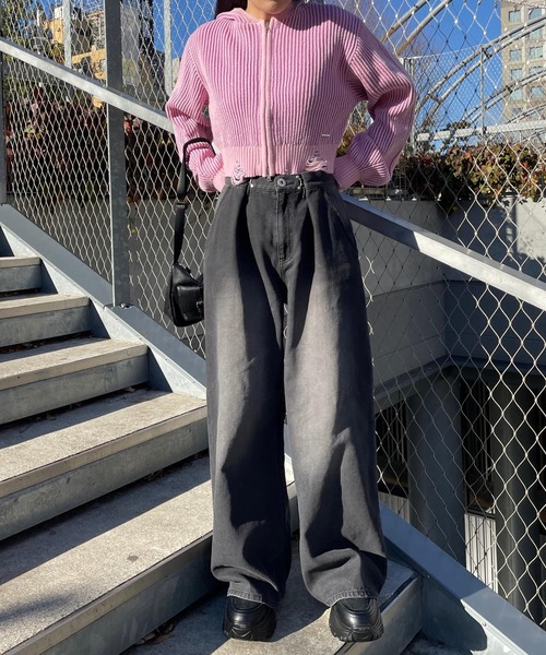 repipi armario（レピピ アルマリオ）の「ダメージニットZIPパーカー（ニット/セーター・キッズ・ライトグレー/ピンク/チャコールグレー・LARGE/SMALL/MEDIUM）」の20枚目の写真