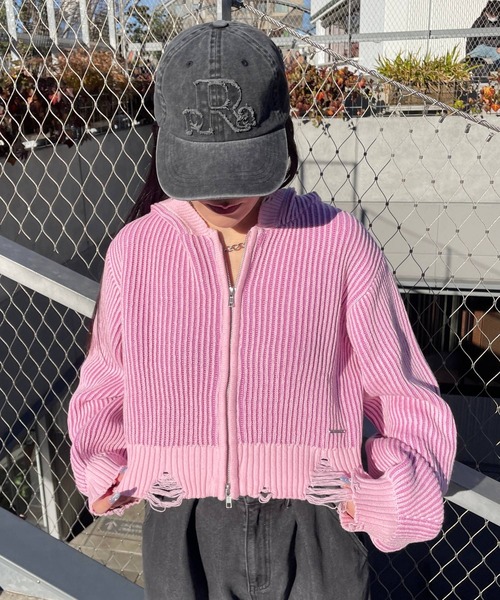 repipi armario（レピピ アルマリオ）の「ダメージニットZIPパーカー（ニット/セーター・キッズ・ライトグレー/ピンク/チャコールグレー・LARGE/SMALL/MEDIUM）」の21枚目の写真
