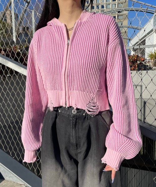 repipi armario（レピピ アルマリオ）の「ダメージニットZIPパーカー（ニット/セーター・キッズ・ライトグレー/ピンク/チャコールグレー・LARGE/SMALL/MEDIUM）」の22枚目の写真