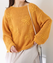 ニット/セーター（オレンジ/橙色系・花柄・ボタニカル柄）ファッション