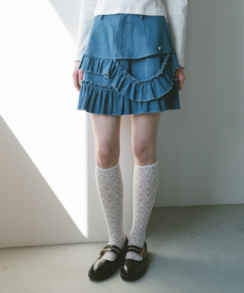 セール】damage frill denim mini skirt / ダメージフリルデニムミニ