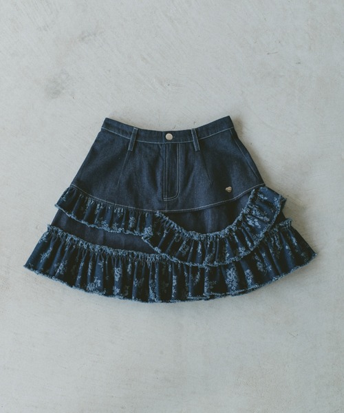 idem(イデム)の「damage frill denim mini skirt / ダメージフリルデニムミニスカート(スカート・レディース・ブルー/ネイビー・FREE)」の3枚目の写真