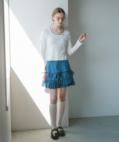 idem(イデム)の「damage frill denim mini skirt / ダメージフリルデニムミニスカート(スカート・レディース・ブルー/ネイビー・FREE)」の8枚目の写真