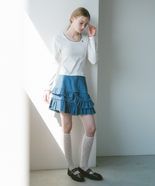idem(イデム)の「damage frill denim mini skirt / ダメージフリルデニムミニスカート(スカート・レディース・ブルー/ネイビー・FREE)」の9枚目の写真