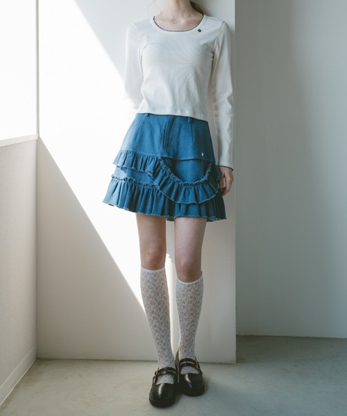 idem(イデム)の「damage frill denim mini skirt / ダメージフリルデニムミニスカート(スカート・レディース・ブルー/ネイビー・FREE)」の10枚目の写真