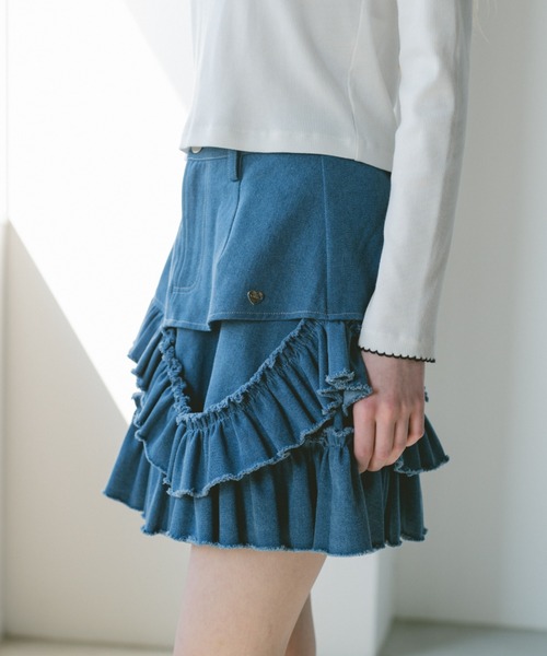 idem(イデム)の「damage frill denim mini skirt / ダメージフリルデニムミニスカート(スカート・レディース・ブルー/ネイビー・FREE)」の14枚目の写真