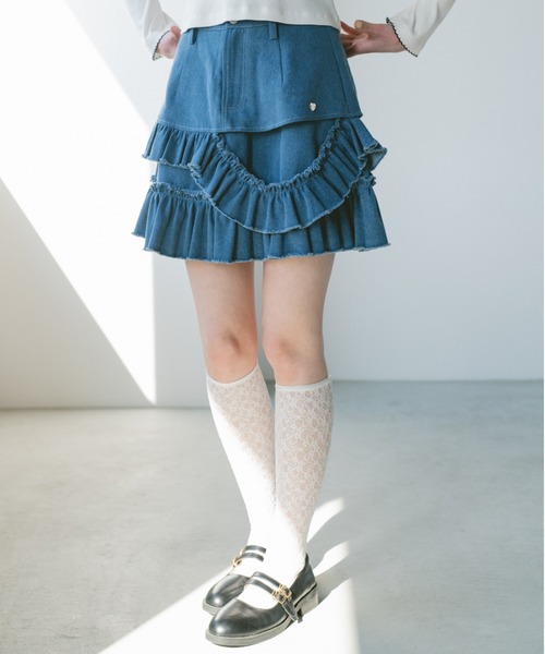 idem(イデム)の「damage frill denim mini skirt / ダメージフリルデニムミニスカート(スカート・レディース・ブルー/ネイビー・FREE)」の15枚目の写真