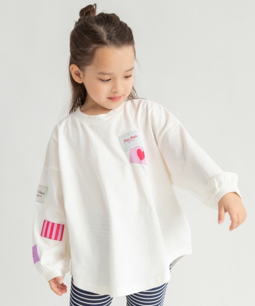 DRC branshes(ディーアールシーブランシェス)の「【WEB限定/DRC】ワッペン長袖Tシャツ(Tシャツ/カットソー・キッズ・チャコールグレー/オフホワイト/ピンク/ブルーグレー/その他・130/140/120/150/110/100)」の1枚目の写真