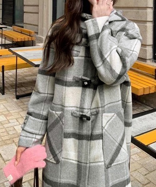セール】トグルボタンロングコートチェック柄コート（ダッフルコート