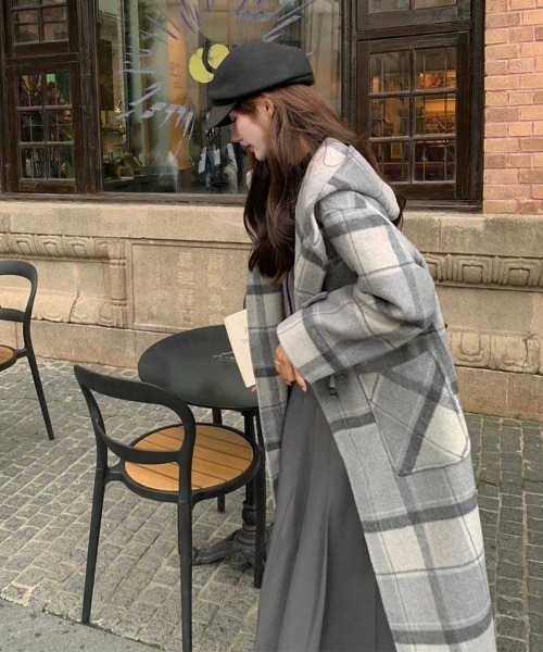 セール】トグルボタンロングコートチェック柄コート（ダッフルコート
